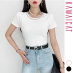 トップスTシャツレディース綿半袖ラインストーンラウンドネックプルオーバーカ...