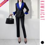  выставить женский длинный рукав костюм жакет tailored jacket тугой брюки распределение цвета двойной кнопка модный работа осень-зима Корея to29200