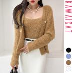  ансамбль женский mo волосы мохнатый 2 позиций комплект вязаный галстук to кардиган безрукавка квадратное шея модный sexy осень-зима Корея to29221