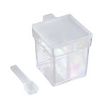 スクエアポット クリアーホワイト 容量400ml スプーン付 (100円ショップ 100円均一 100均一 100均)