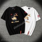 Ｔシャツ メンズ 半袖 夏服 プルオーバー トップス カジュアル ゆったり 和風 和柄 お兄系 刺繍 鶴 おしゃれ アウトドア 新生活 プレゼント