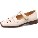 レディース ローファー 牛革 T字 ストラップ グルカサンダル おじ靴 フラットシューズ 編み込み サンダル パンプス ローヒール