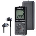 HanRongDa 携帯ラジオ 小型歩数計 名刺サイズ 充電式 AM/FM/ワイドFM対応 ステレオ対応 デジタル時計とスリープタイマー機能付き 70