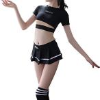 Noc haas チアガール コスプレ ニーハイソックス 制服 衣装 コスチューム イベント セクシー (ブラック)