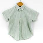  Ralph Lauren рубашка с коротким рукавом кнопка down полоса po колено Logo хлопок 100% baby для девочки 90 размер зеленый RALPH LAUREN