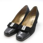 ショッピングイヴサンローラン イヴ・サンローラン パンプス リボン ロゴ スクエアトゥ ブランド シューズ 靴 レディース 34.5サイズ ブラック YVES SAINT LAURENT