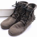 ショッピングミネトンカ ミネトンカ ブーツ  スウェード フリンジ ブランド シューズ 靴 レディース 8サイズ グレー Minnetonka