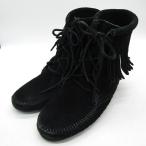 ショッピングミネトンカ ミネトンカ スウェードブーツ フリンジ  ブランド シューズ 靴 黒 レディース 8サイズ ブラック Minnetonka