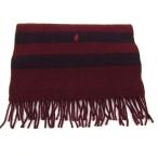 ポロ・ラルフローレン マフラー ポニーロゴ ウール ボーダー イタリア製 レディース メンズ ワインレッド POLO RALPH LAUREN