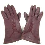  Lancel перчатки натуральная кожа перчатка вышивка Logo Италия производства бренд мелкие вещи женский 6.5 размер Brown LANCEL