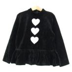 メゾピアノ 長袖カットソー ベロア ハイネック ハート柄 トップス キッズ 女の子用 120サイズ ブラック×ホワイト Mezzo Piano
