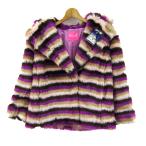 ロニィ ファージャケット フェイクファー アウター ボーダー柄 キッズ 女の子用 145サイズ 紫×黒×ベージュ RONI