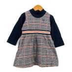  Familia One-piece длинный рукав в клетку tops baby для девочки 90 размер темно-синий × белый × orange Familiar