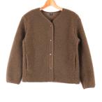 ユニクロ ボアフリースクルーネックカーディガン 長袖 無地 トップス レディース Sサイズ カーキ UNIQLO