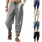  мужской linen брюки брюки из твила широкий look одноцветный хлопок лен брюки блокировка брюки легкий брюки свободно ..... весна лето осень casual низ 