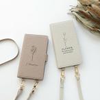 全機種対応 スマホケース 縦向き 手帳型 長さ調整可能ストラップ付 Simple デザイン flower スマホショルダー くすみカラー スマホストラップ メール便送料無料