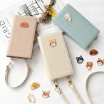 全機種対応 スマホケース 手帳型 縦向き Simple ワッペン 犬 スマホショルダー対応 刺繍 くすみカラー 携帯ケース レディース メンズ iPhone15 メール便送料無料