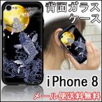 docomo au SoftBank iPhone8 アイフォン 8 ケース カバー 背面 ガラス TPU デザイン 1030 月と鯉 SO-02E メール便送料無料