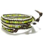 Yahoo! Yahoo!ショッピング(ヤフー ショッピング)KEIUNDO レザー 3連 ラップ ブレスレット 天然石 アベンチュリン ブラウングリーンd 本革 巾着袋付き レディース メンス