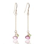 Yahoo! Yahoo!ショッピング(ヤフー ショッピング)KEIUNDO 11月 誕生石 ピンク トパーズ & 8月 誕生石 ペリドット ボタンカット 14KGF ピアス レディース 高級ケース付 ラッピング無料