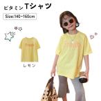 キッズ 半袖 Tシャツ ロンt 男の子 女の子 ドロップショルダー ロゴ レモン色 黄色 130 140 150 160 子供服