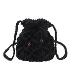 NSHOP 編みかごバッグ ショルダーバッグ 編み トートバッグ ビーチバッグ ミニバッグ 巾着 春 夏 小さい 軽量 ミニ ホワイト ブラ