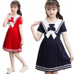  ребенок одежда военно-морской флот способ ребенок лента casual One-piece плиссировать One-piece вечернее платье sailor Kids бесплатная доставка A линия одноцветный платье девочка 