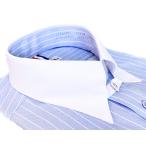 ワイシャツ 長袖 メンズ ドレスシャツ 形態安定 ブルー ストライプ クレリック ストライプ レギュラー タブカラー シャツ ビジネス お洒落着 kf2075-2
