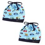 ショッピング弁当 COLORFUL CANDY STYLE 巾着 中 マチ有りお弁当袋(ネームタグ付き) 撥水ノーアイロン アクセル全開はたらく車 2枚セット 男の子