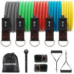 SURFOU トレーニングチューブ 筋トレグッズ 110LBS/150LBS 懸垂 チューブ フィットネスチューブ 天然ゴムチューブ 強度別5本 ド