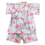 ショッピング甚平 女の子 甚平 女の子用 花手まり柄 ブルー 綿100％ 日本製 100/110/120サイズ お祭り 花火 キャンプ お散歩 イベント かわいい 浴衣 着崩れしない 歩きやすい くつろぎぎ