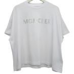 良品 20SS MONCLER モンクレール 半袖 ロゴプリント Tシャツ カットソー ワイドシルエット XS ホワイト レディース 古着 中古