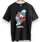 美品 23SS Dsquared2 ディースクエアード SMURFS REGULAR T-SHIRT スマーフ プリント 半袖 Tシャツ カットソー M ブラック メンズ 古着 中古