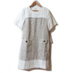 未使用 24SS GRACE CLASS グレースクラス Jules TOURNER 半袖 フリンジ ツイードコンビミニワンピース ドレス サイズ36 ベージュ レディース 古着 中古
