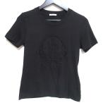 美品 22SS MONCLER モンクレール ラインストーンロゴ ショートスリーブ 半袖 クルーネック Tシャツ カットソー XSサイズ ブラック レディース 古着 中古