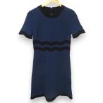 美品 GUCCI グッチ ミケーレ期 ウェーブデザイン 半袖 ひざ丈 ワンピース 422665 Sサイズ ネイビー×ブラック レディース 古着 中古