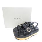 ショッピングマルニ 美品 MARNI マルニ パテントレザー フラットフォーム ストラップサンダル サイズ38 約24.5cm ブラック レディース 古着 中古