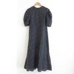 美品 23SS Mila Owen ミラオーウェン タックスリーブナローフレアワンピース ドット柄 五分袖 ロングドレス 09WFO231012 0 ブラック レディース 古着 中古