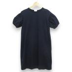 美品 PRADA プラダ バックリボンオープン ストレッチ パフスリーブ 半袖 ひざ丈 カットソーワンピース Sサイズ ネイビー レディース 古着 中古