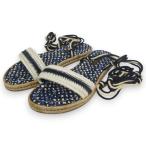 良品 LOUIS VUITTON ルイヴィトン シューレースストラップ ジュート フラットサンダル 37 約23.5cm ネイビー アイボリー レディース 古着 中古