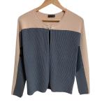 美品 ANTEPRIMA アンテプリマ 配色 バイカラー クルーネック リブニットカーディガン サイズ38 グレー×ベージュ レディース 古着 中古