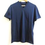 美品 PRADA プラダ コットン100% トライアングル ロゴ パックT Vネック 半袖 Tシャツ カットソー UJM493 サイズS ネイビー メンズ 古着 中古