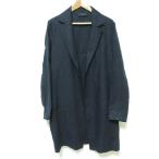 美品 DUSAN ドゥサン リネン100% オープンフロント ガウンコート サイズM ネイビー レディース 古着 中古