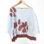 ショッピング甘平 良品 45R フォーティファイブアール 度甘平プリント 歳時記馬比古Tシャツ チューリップ 七分袖 シアーブラウス 0 ブルー レディース 古着 中古