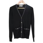 美品 TORY BURCH トリーバーチ ロゴ金ボタン メリノウール Vネック ニット カーディガン XS ブラック レディース 古着 中古