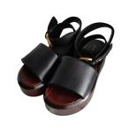 美品 CELINE セリーヌ フィービー期 レザー プラットフォーム ベルトサンダル 35 22cm 箱付き ブラック レディース 古着 中古