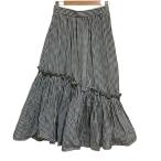 美品 23SS UNITED ARROWS ユナイテッドアローズ チェック フリル ロングスカート サイズ38 ブラック レディース 古着 中古