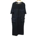 美品 23AW ZUCCa ズッカ ウエストドロスト 半袖 ロング ワッフル地切替 ワンピース M ネイビー レディース 古着 中古