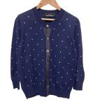 美品 tricot Comme des Garcons トリココムデギャルソン ドット ジャガード クルーネック ニットカーディガン TI-N017 ネイビー レディース 古着 中古