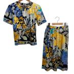  хорошая вещь LEONARDre владелец -ru цветок принт Short рукав cut and sewn юбка выставить темно-синий S размер желтый женский б/у одежда б/у 